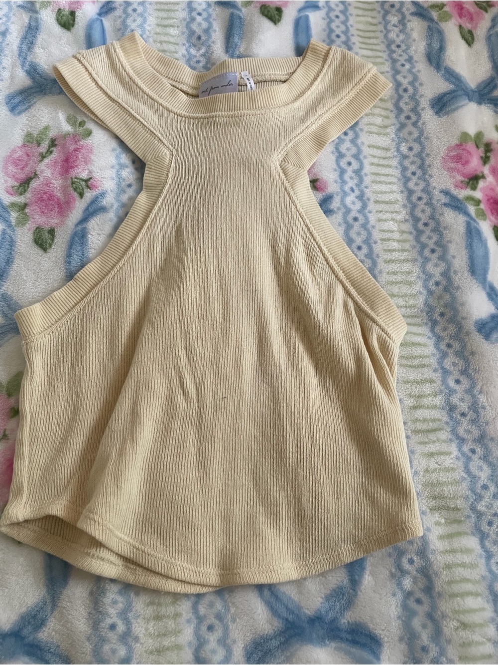 Urban Outfitters Pale Yellow Ribbed Cutout Tank